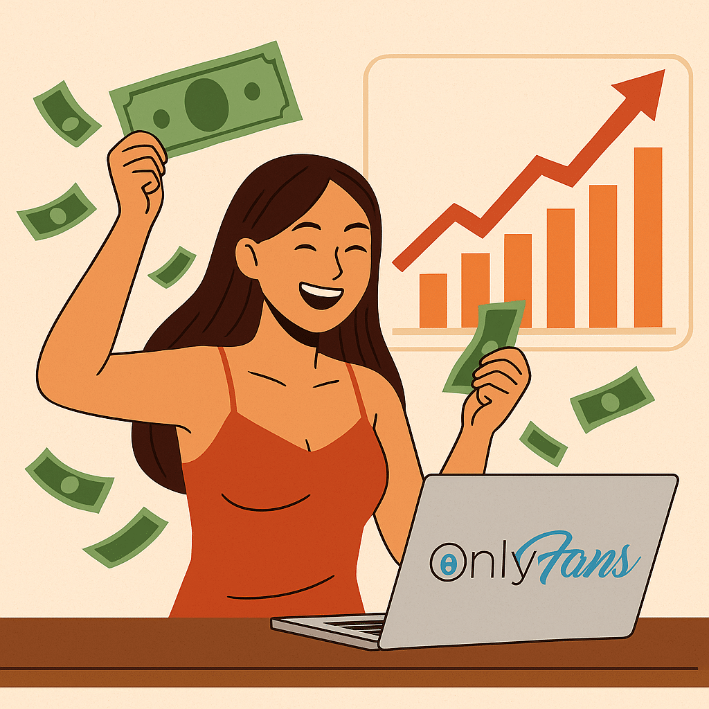 An adult content creator generating a lot of money with her onlyfans account managed by an OFM agency